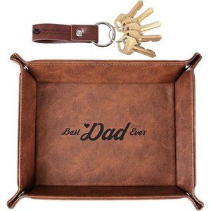 Best Dad Ever Gifts for Dad from Daughter Son Kids,Men, PU Leather Valet Tray